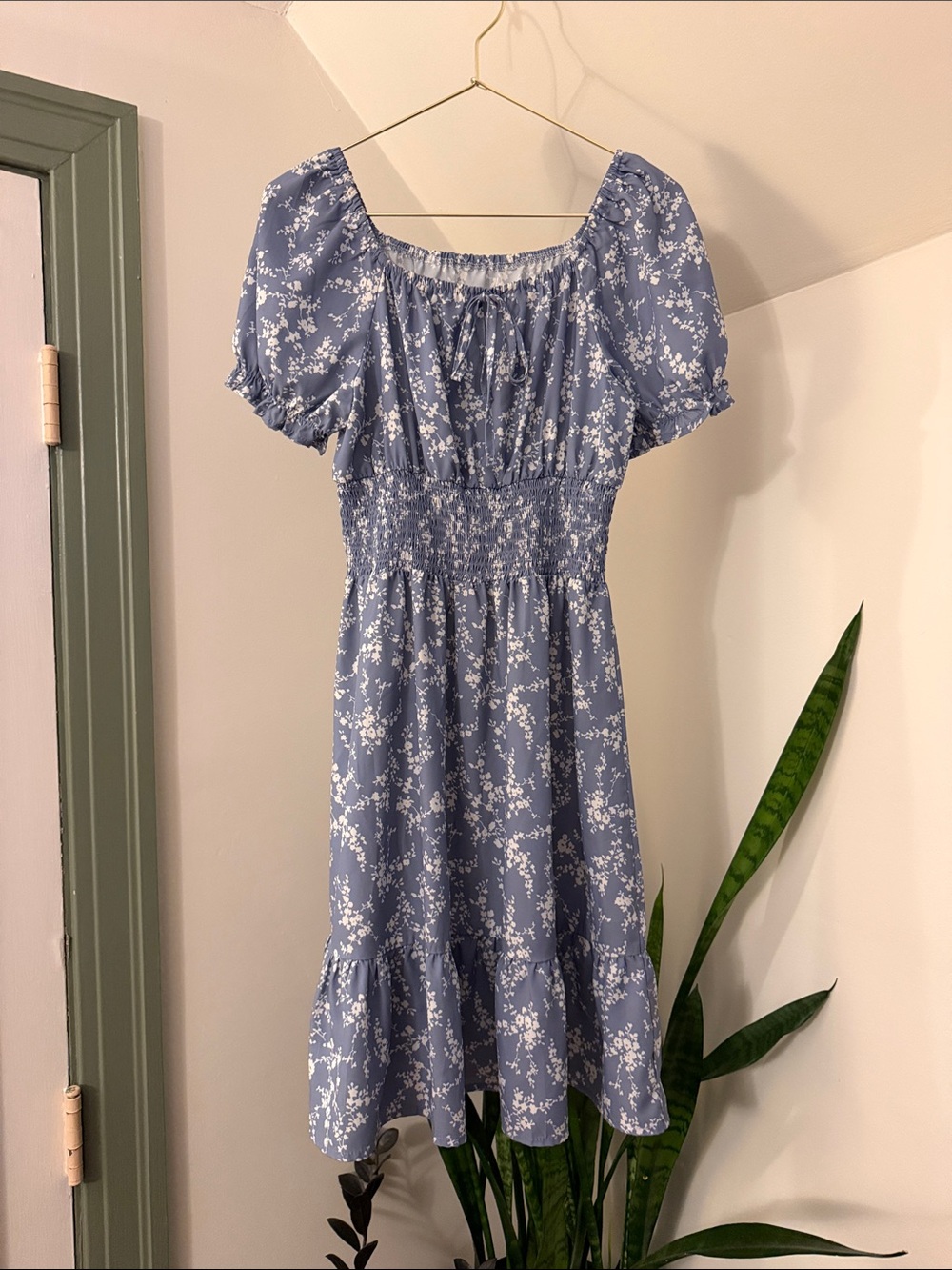Girls' Blue Floral Smocked Dress